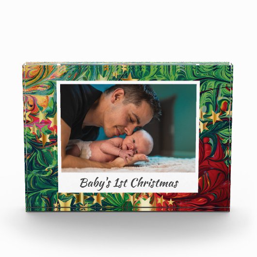 EERSTE CHRISTMAS | Baby Keepslag | ABSTRACT GROENE Fotoblokken (Voorkant)