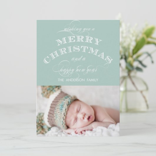 EERSTE CHRISTMAS FOTO CARD MINT GROEN FEESTDAGENKAART (Staand voorkant)