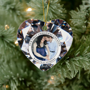 EERSTE CHRISTMAS INGENAGED Diamond Heart 2 Foto Keramisch Ornament