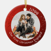 EERSTE CHRISTMAS INGENAGED Red Snowflake 2 Foto Keramisch Ornament (Voorkant)