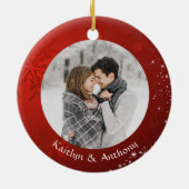 EERSTE CHRISTMAS INGENAGED Red Snowflake 2 Foto Keramisch Ornament (Achterkant)