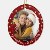 EERSTE CHRISTMAS INGESTELD Fotoverlichting rood Keramisch Ornament (Links)