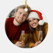 EERSTE CHRISTMAS INGESTELD Fotoverlichting rood Keramisch Ornament (Achterkant)