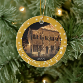 EERSTE CHRISTMAS NIEUW THUIS 2 Foto's Gold Keramisch Ornament