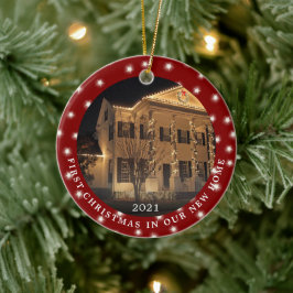 EERSTE CHRISTMAS NIEUW THUIS 2 Foto's rood Keramisch Ornament