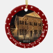 EERSTE CHRISTMAS NIEUW THUIS 2 Foto's rood Keramisch Ornament (Voorkant)