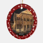 EERSTE CHRISTMAS NIEUW THUIS 2 Foto's rood Keramisch Ornament (Links)