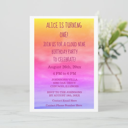 Eerste Cloud Negen Meisjes Verjaardagsfeest 1e roz Kaart (Staand voorkant)