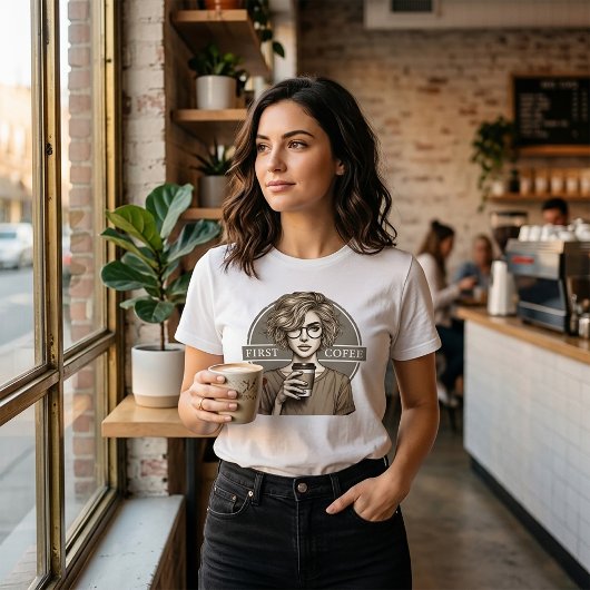 Eerste Coffee Retro Schets Kunst Tri-Blend Shirt