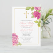 Eerste communale goudroze rozen bloemen kaart (Staand voorkant)