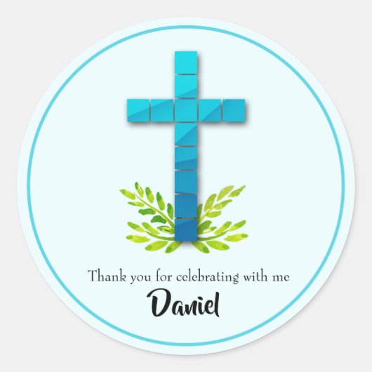 Eerste communautair kruis op blauw ronde sticker (Voorkant)