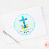 Eerste communautair kruis op blauw ronde sticker (Envelop)