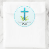 Eerste communautair kruis op blauw ronde sticker (Tas)