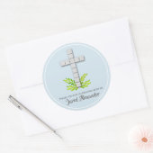 Eerste communautair kruis op Bleek blauw Ronde Sticker (Envelop)