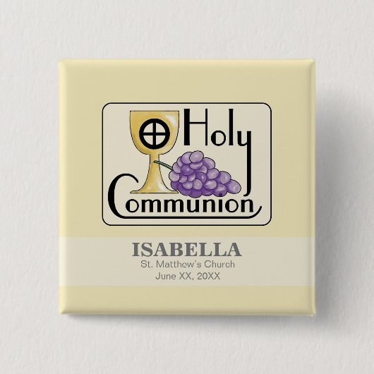 Eerste communautaire druiven en beker, vierkante button 5,1 cm (Voorkant)