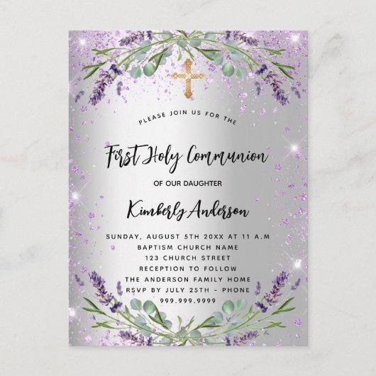 Eerste communautaire lavender Silver Violet sparkl Uitnodiging Briefkaart (Voorkant)