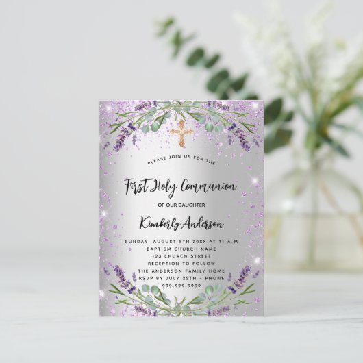 Eerste communautaire lavender Silver Violet sparkl Uitnodiging Briefkaart (Staand voorkant)