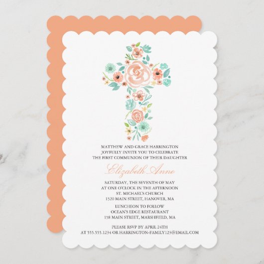 Eerste communautaire perzikenWaterverf Floral Cros Kaart (Voorkant / Achterkant)