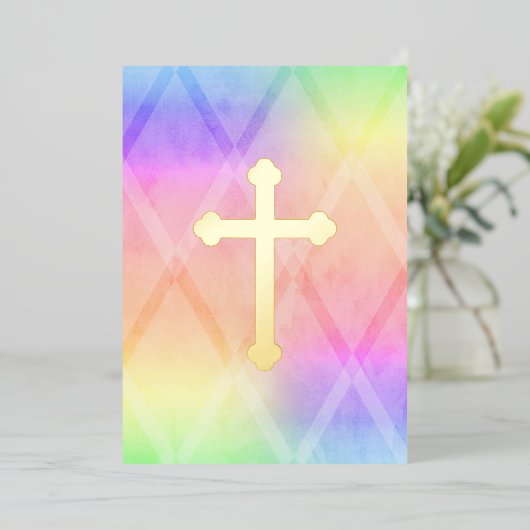 Eerste communautaire Waterverf Kruisregenboog Folie Uitnodiging (Staand Voorkant)