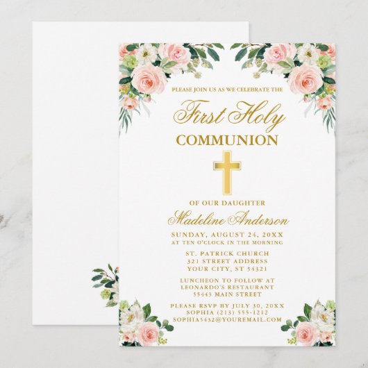 Eerste communautaire Waterverf Roze Floral Gold Kaart (Voorkant / Achterkant)