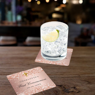 Eerste Communauté blush roos gold glitter name Kartonnen Onderzetters
