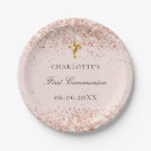 Eerste Communauté blush roos gold glitter name Papieren Bordje (Voorkant)