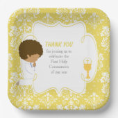 Eerste Commune African American Gold Damask Papieren Bordje (Voorkant)