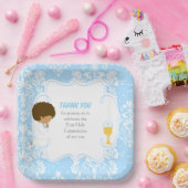 Eerste Commune African Blue Damask Papieren Bordje (Feest)