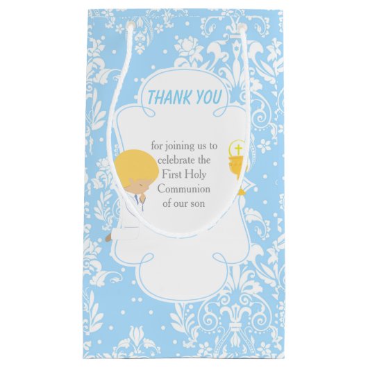 Eerste Commune Blonde Hair Boy Dank je Klein Cadeauzakje (Voorkant)