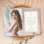 Eerste commune Roos Gold Glitter foto Hartelijk da Briefkaart<br><div class="desc">Roos gold glitter ombre eerste heilige communiqué foto bedankt je kaart . Geef uw persoonlijke foto een persoonlijk tintje en dank u de boodschap die u in de kickergoudbrief geeft over dit moderne elegante ontwerp. Ontworpen door: Thisnotme©</div>