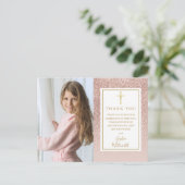 Eerste commune Roos Gold Glitter foto Hartelijk da Briefkaart (Staand voorkant)