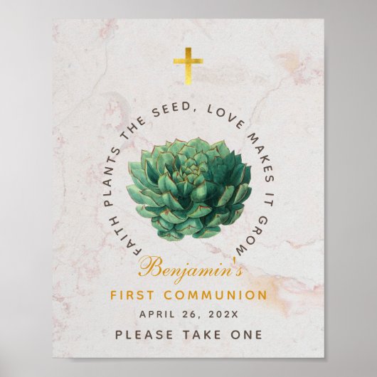 Eerste commune Succulent Favors Gold Botanical Poster (Voorkant)