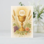 Eerste Communie Aandenken Eucharistische Kelk Kaar Aankondiging (Staand voorkant)