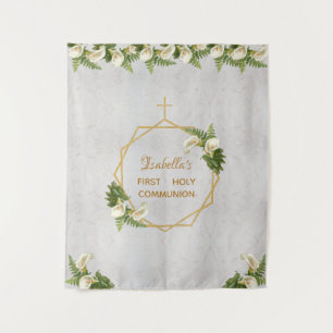 Eerste Communie Achtergrond Goud Marmer Calla Lili Wandkleed