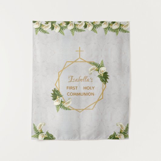 Eerste Communie Achtergrond Gouden Marmeren Calla Wandkleed (Voorkant)