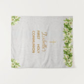 Eerste Communie Achtergrond Marmer Goud Kruis Leli Wandkleed (Voorkant (horizontaal))