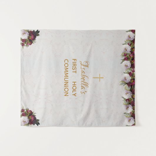 Eerste Communie Achtergrond | Marmeren Burgundy Pi Wandkleed (Voorkant (horizontaal))