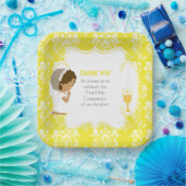 Eerste Communie Afro-Amerikaans Geel Damask Papieren Bordje (Feest)