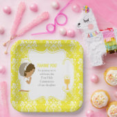 Eerste Communie Afro-Amerikaans Geel Damask Papieren Bordje (Feest)