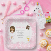 Eerste Communie Afro-Amerikaans Meisje Papieren Bordje (Feest)