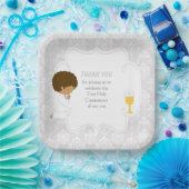 Eerste Communie Afro-Amerikaanse zilveren damast Papieren Bordje (Feest)