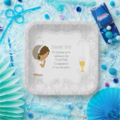 Eerste Communie Afro-Amerikaanse zilveren damast Papieren Bordje (Feest)