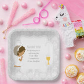 Eerste Communie Afro-Amerikaanse zilveren damast Papieren Bordje (Feest)