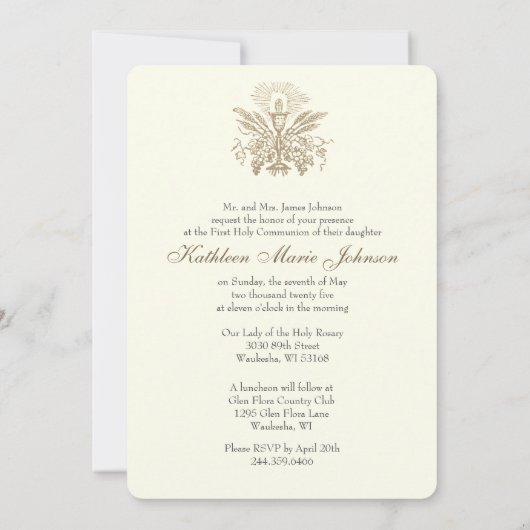 Eerste Communie Altaarkelk Hostie Witte Rozen Kaart (Achterkant)