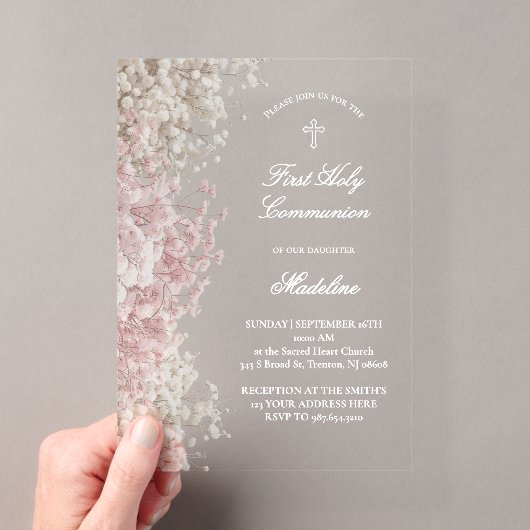 Eerste Communie Baby's Breath Acryl Uitnodigingen (Insitu (Draagbaar))