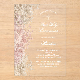 Eerste Communie Baby's Breath Acryl Uitnodigingen