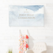 Eerste Communie Banner Jongen Blauwe Waterverf (Insitu)