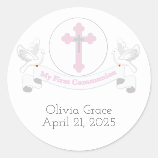 Eerste communie banner met duiven ronde sticker (Voorkant)