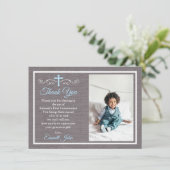 Eerste Communie Bedankt Card Boy Blue Grey Kaart (Staand voorkant)