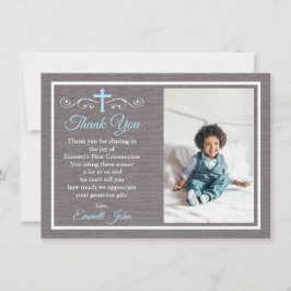 Eerste Communie Bedankt Card Boy Blue Grey Kaart